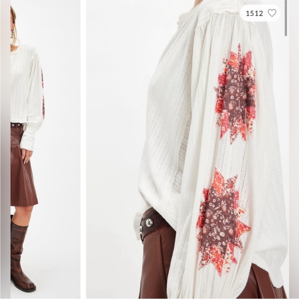 NWT Free People Quinn Quilt Cuff Henley Clean Ivory Combo - Small, medium, large - Picture 5 of 11